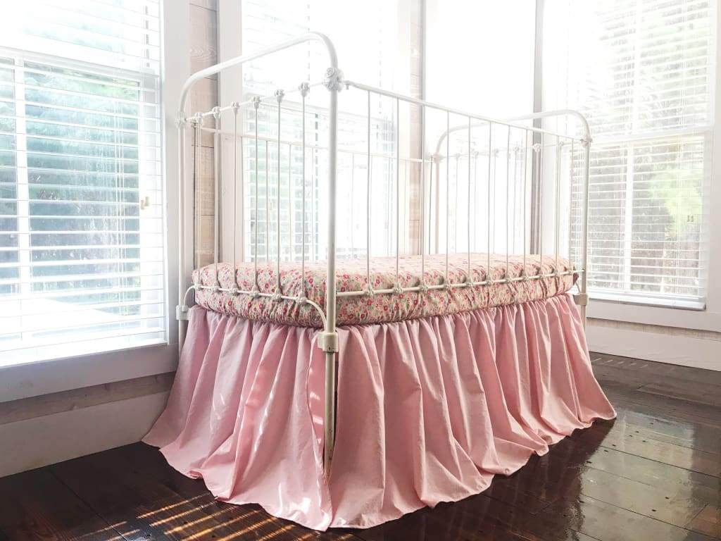Sisters Pink Farmhouse Basic Crib Skirt handmade heirloom nursery - High Cotton Textile