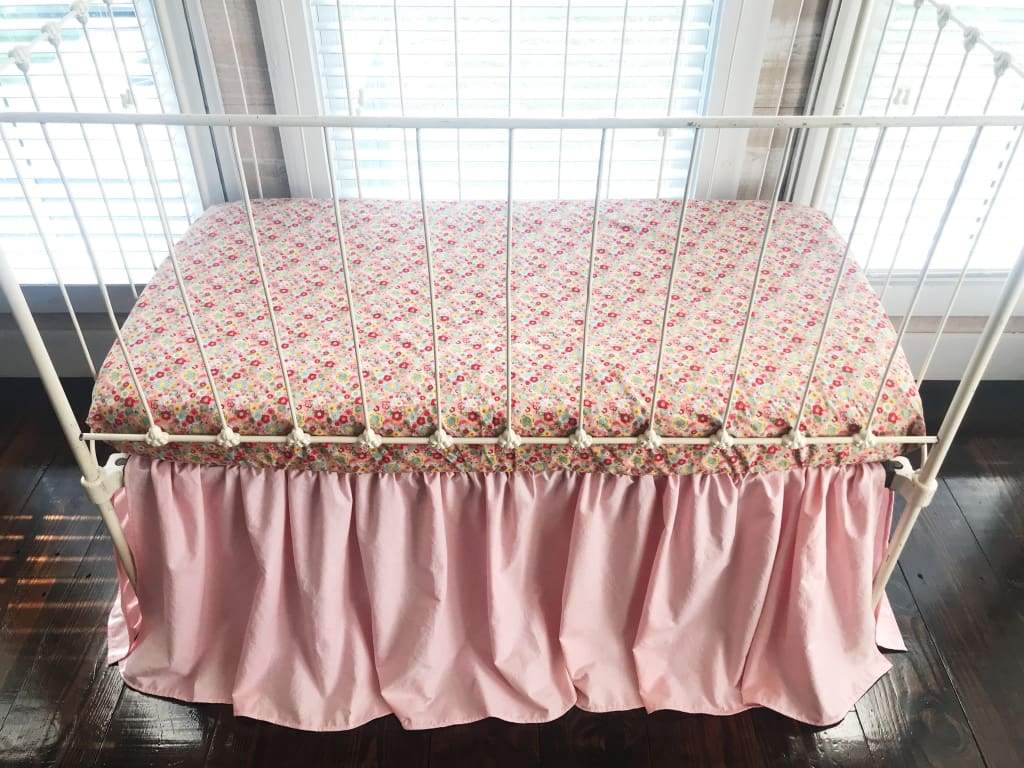 Sisters Pink Farmhouse Basic Crib Skirt handmade heirloom nursery - High Cotton Textile
