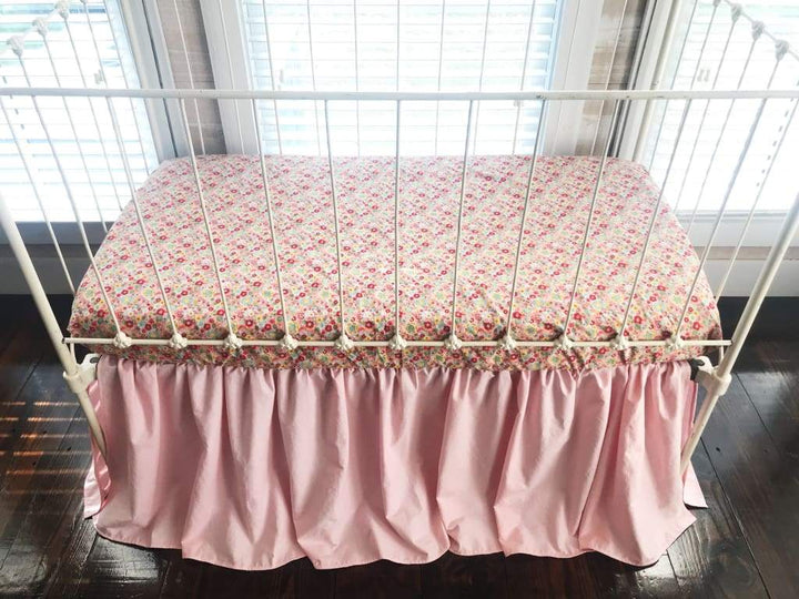 Sisters Pink Farmhouse Basic Crib Skirt handmade heirloom nursery - High Cotton Textile