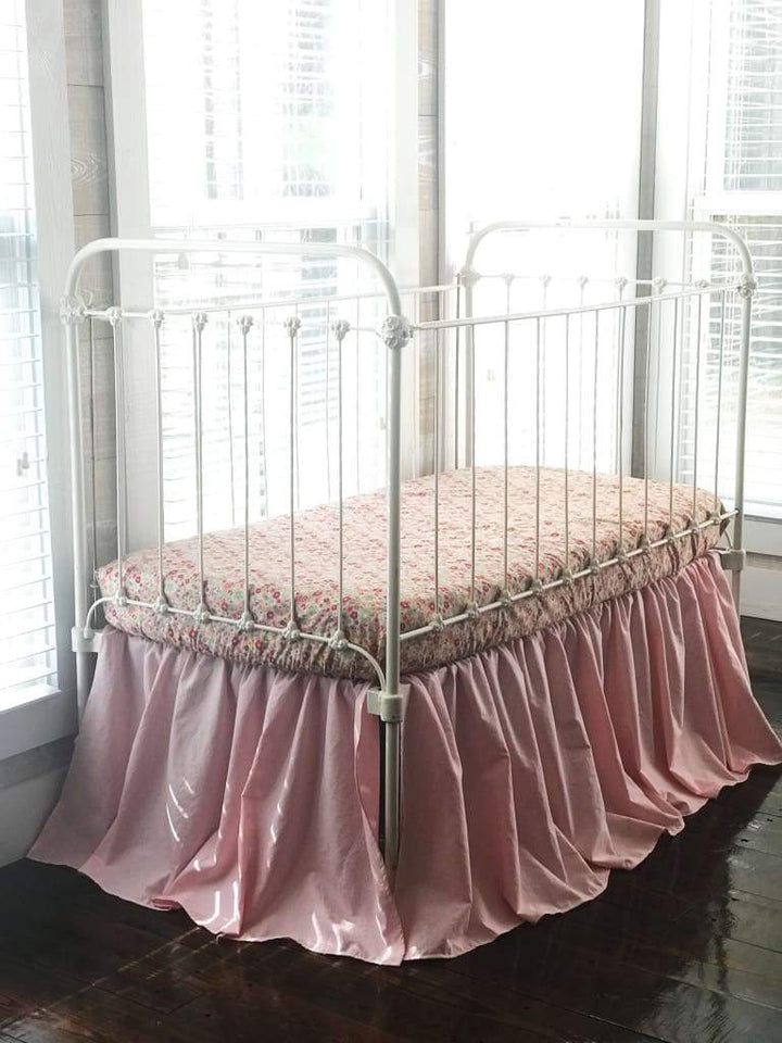 Sisters Pink Farmhouse Basic Crib Skirt handmade heirloom nursery - High Cotton Textile