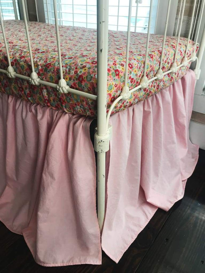 Sisters Pink Farmhouse Basic Crib Skirt handmade heirloom nursery - High Cotton Textile