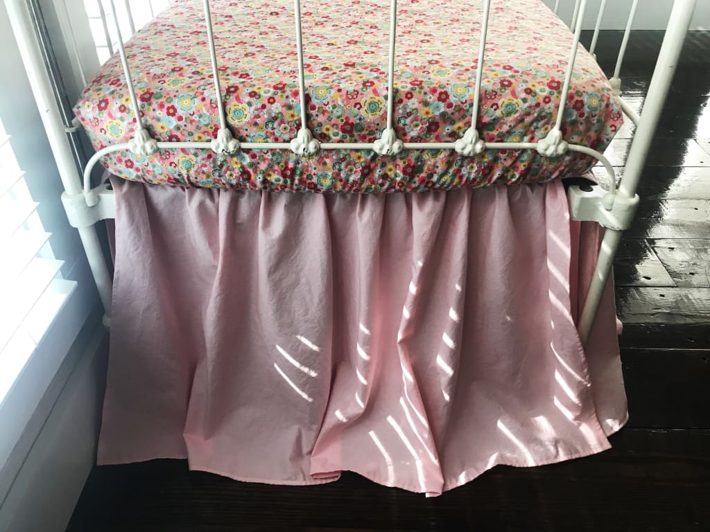 Sisters Pink Farmhouse Basic Crib Skirt handmade heirloom nursery - High Cotton Textile