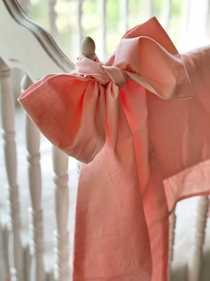 Large sisters pink washed cotton crib bow sash