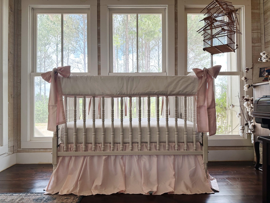 Tailored Crib Rail Cover Set with Bows handmade heirloom nursery - High Cotton Textile