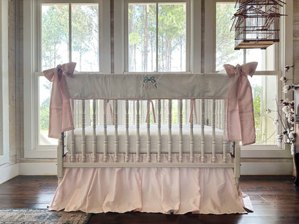 Tailored Crib Rail Cover Set with Bows handmade heirloom nursery - High Cotton Textile