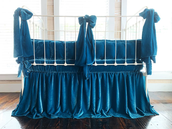 Teal Blue | 100% Silk Velvet Luxury Crib Bedding Ensemble