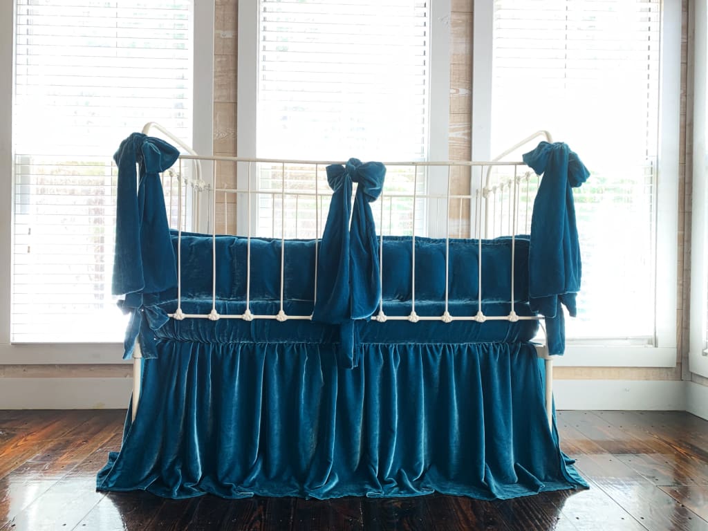 Teal Blue | 100% Silk Velvet Luxury Crib Bedding Ensemble