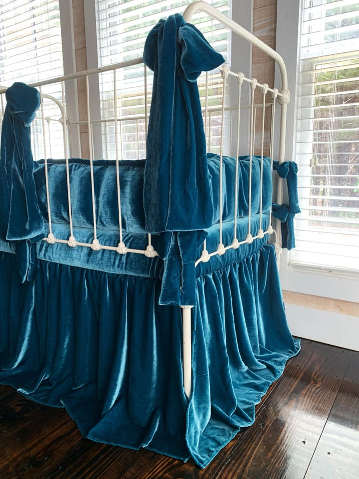 Teal Blue | 100% Silk Velvet Luxury Crib Bedding Ensemble