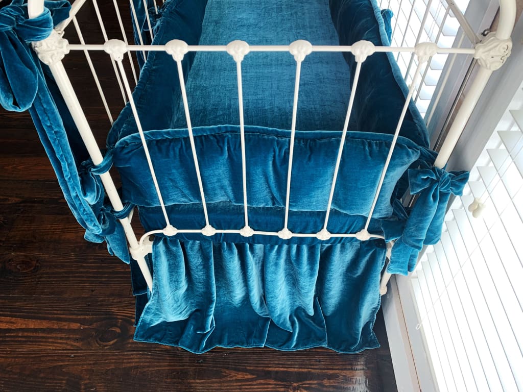 Teal Blue | 100% Silk Velvet Luxury Crib Bedding Ensemble