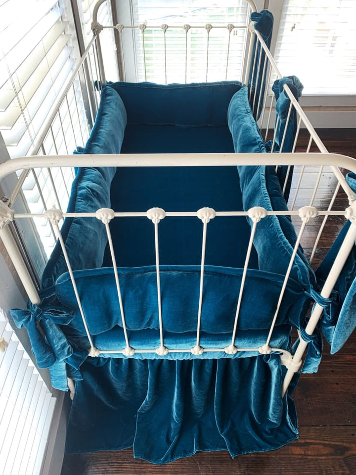 Teal Blue | 100% Silk Velvet Luxury Crib Bedding Ensemble