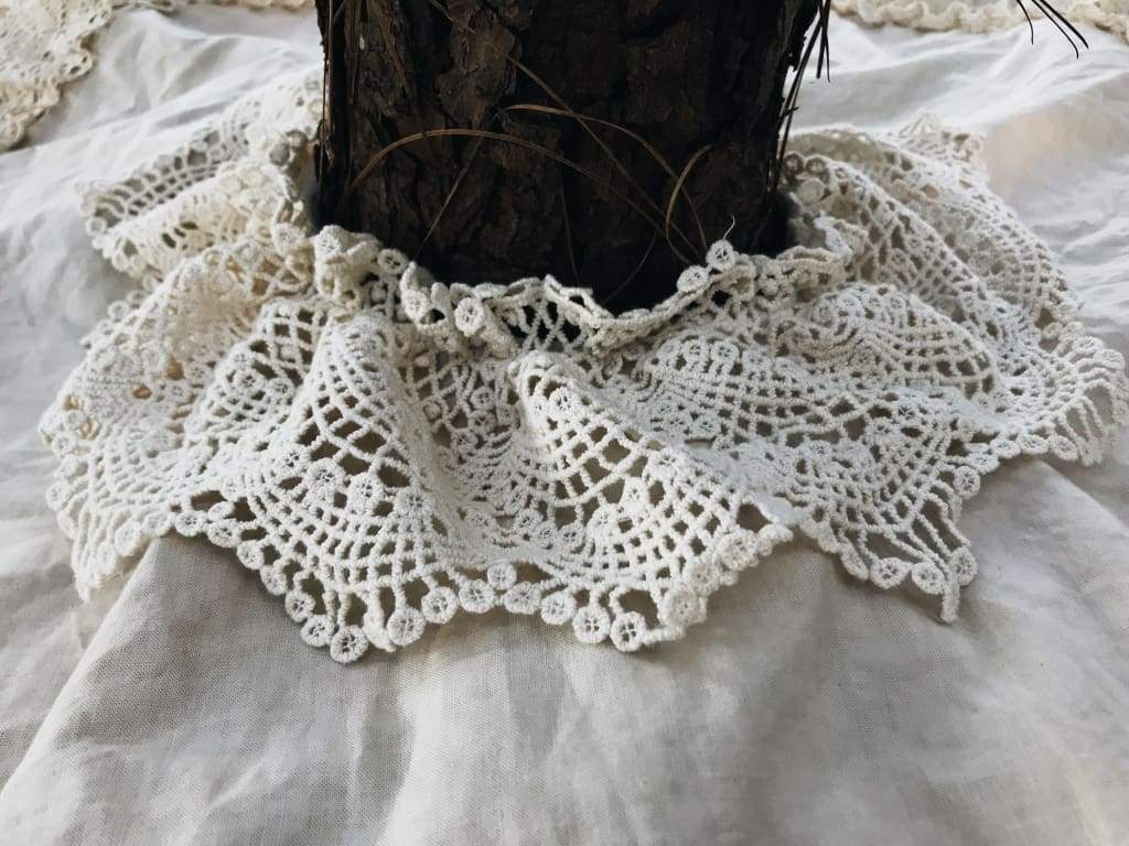 Vintage Leather and Lace 100% Washed Cotton Tea - Stained Christmas Tree Skirt handmade heirloom nursery - High Cotton Textile
