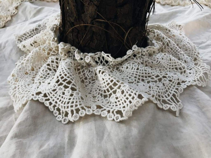 Vintage Leather and Lace 100% Washed Cotton Tea - Stained Christmas Tree Skirt handmade heirloom nursery - High Cotton Textile