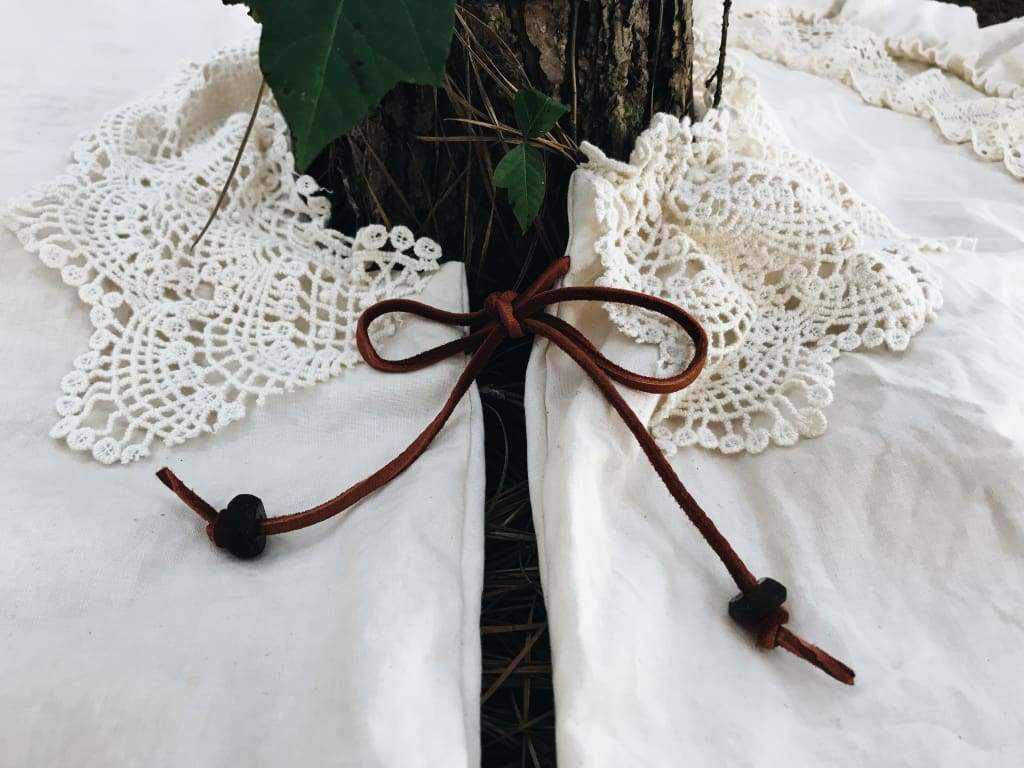 Vintage Leather and Lace 100% Washed Cotton Tea - Stained Christmas Tree Skirt handmade heirloom nursery - High Cotton Textile
