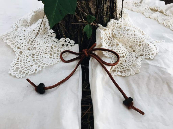 Vintage Leather and Lace 100% Washed Cotton Tea - Stained Christmas Tree Skirt handmade heirloom nursery - High Cotton Textile
