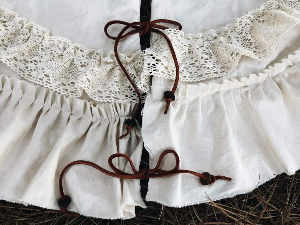 Vintage Leather and Lace 100% Washed Cotton Tea - Stained Christmas Tree Skirt handmade heirloom nursery - High Cotton Textile