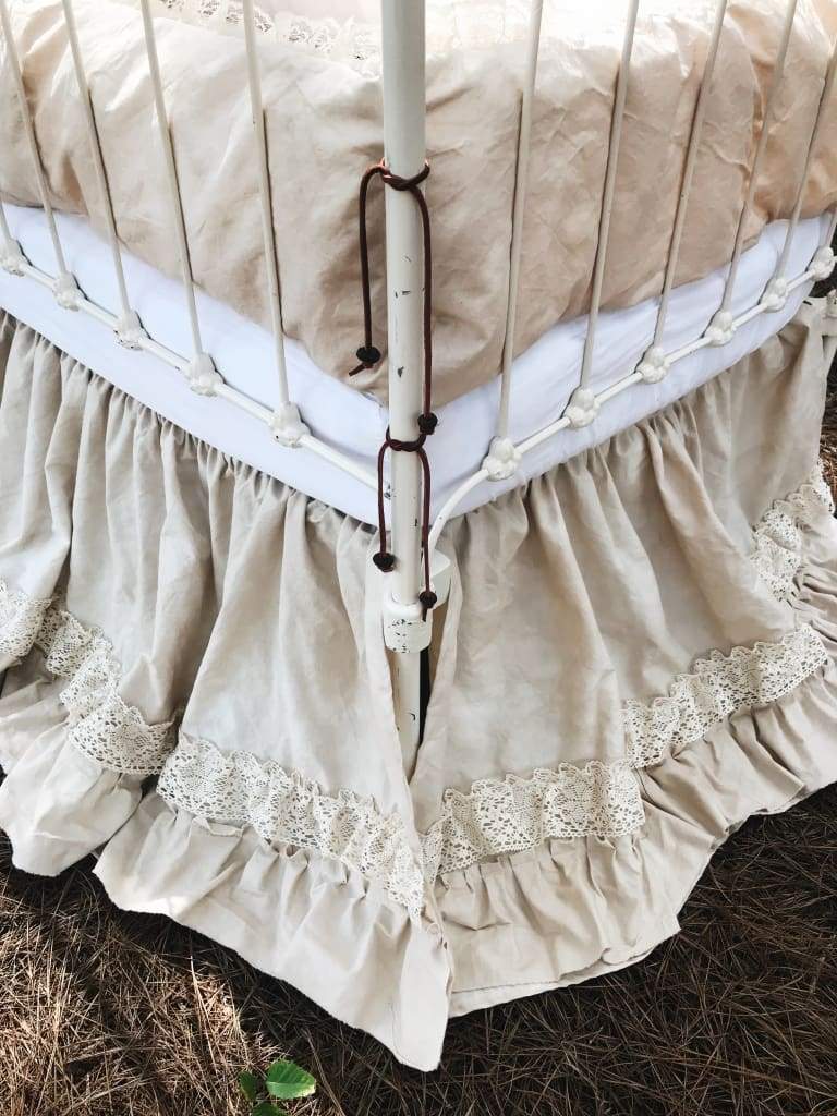 Vintage Leather and Lace 100% Washed Cotton Tea-Stained Crib Bedding