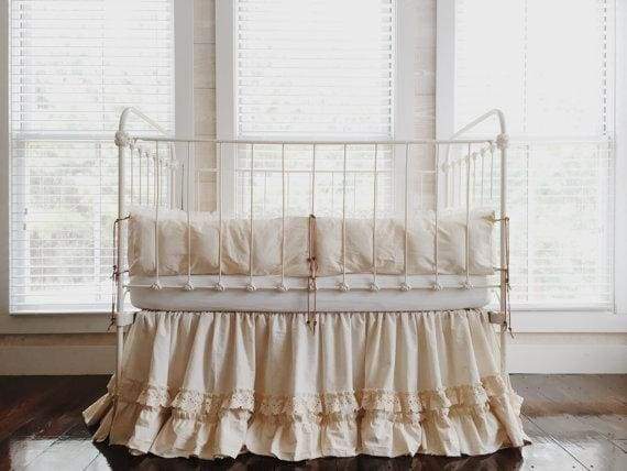 Vintage Leather and Lace 100% Washed Cotton Tea-Stained Crib Bedding