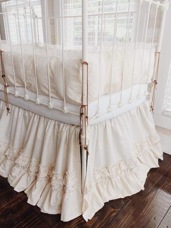 Vintage Leather and Lace 100% Washed Cotton Tea-Stained Crib Bedding