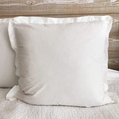 White tailored euro pillow sham in washed cotton, 26 by 26 inches