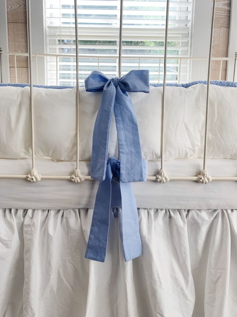 White and Baby Blue Farmhouse Tailored Boy Crib Bedding Set - High Cotton Textile 