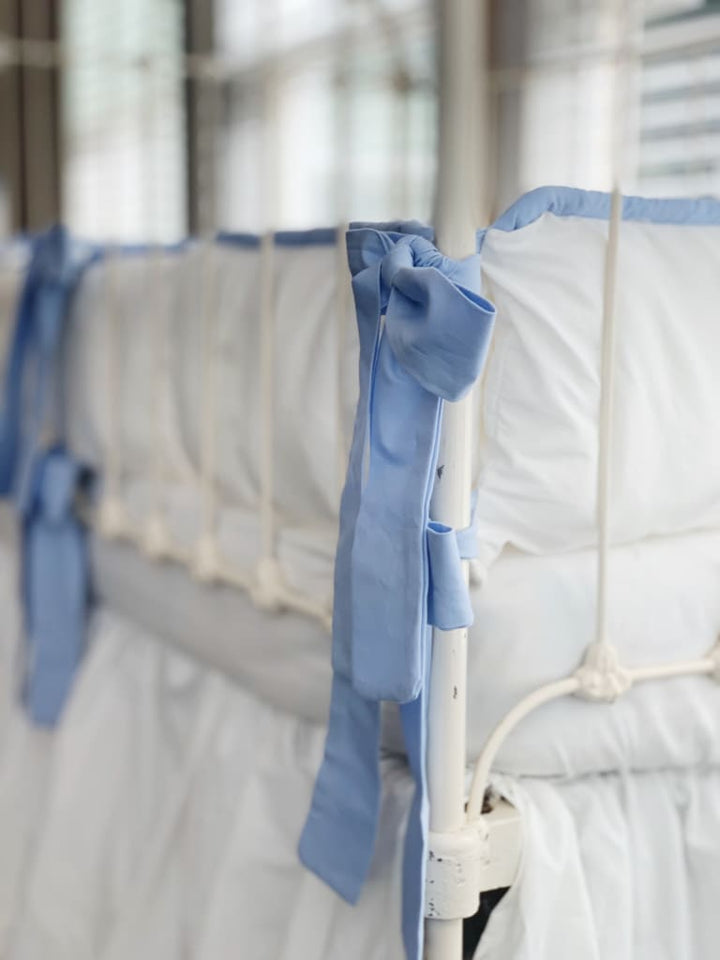 White and Baby Blue Farmhouse Tailored Crib Liners