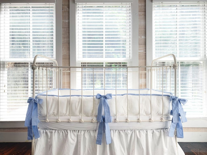 White and Baby Blue Farmhouse Tailored Crib Liners