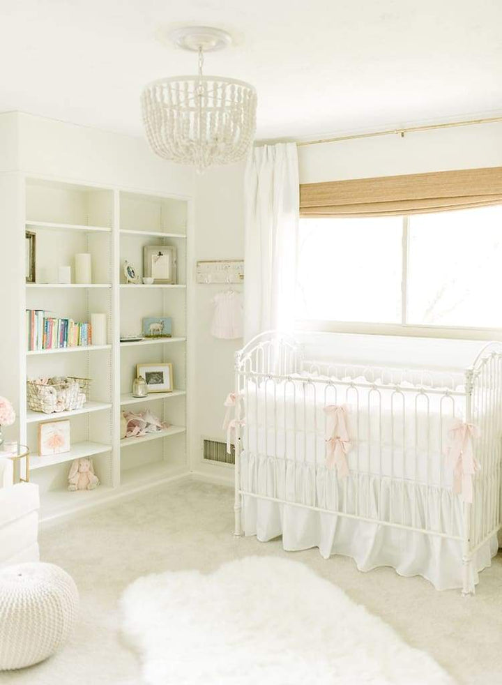 White and Baby Pink Farmhouse Crib Bedding Set - High Cotton Textile 