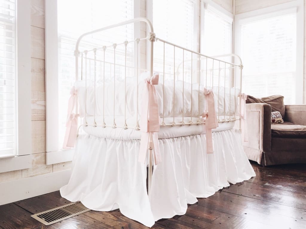 White + Baby Pink | Farmhouse Crib Bedding Set