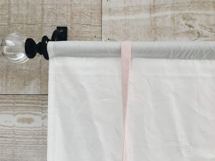 White and Baby Pink Farmhouse Tie - Up Shades handmade heirloom nursery - High Cotton Textile