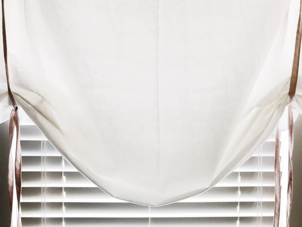 White and Baby Pink Farmhouse Tie - Up Shades handmade heirloom nursery - High Cotton Textile