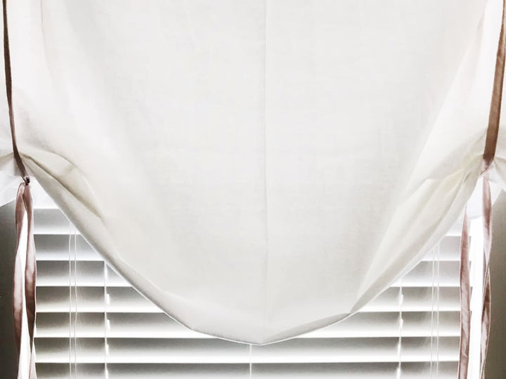 White and Baby Pink Farmhouse Tie - Up Shades handmade heirloom nursery - High Cotton Textile