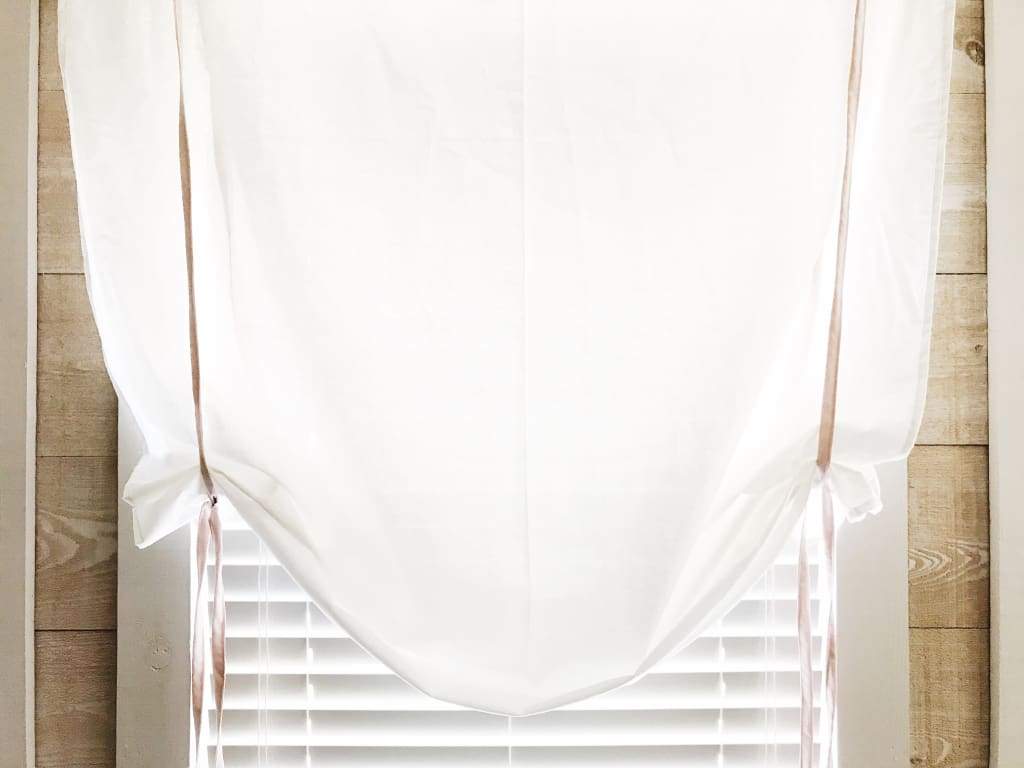 White and Baby Pink Farmhouse Tie - Up Shades handmade heirloom nursery - High Cotton Textile