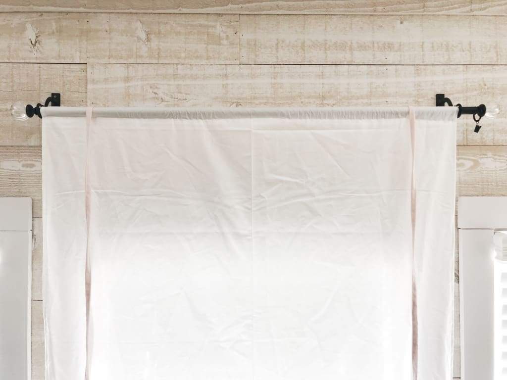 White and Baby Pink Farmhouse Tie - Up Shades handmade heirloom nursery - High Cotton Textile