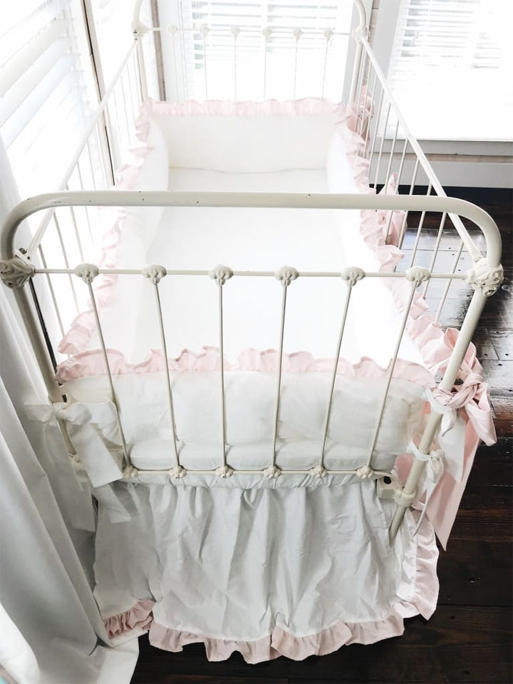 White and Baby Pink | Ruffled Crib Bedding Set