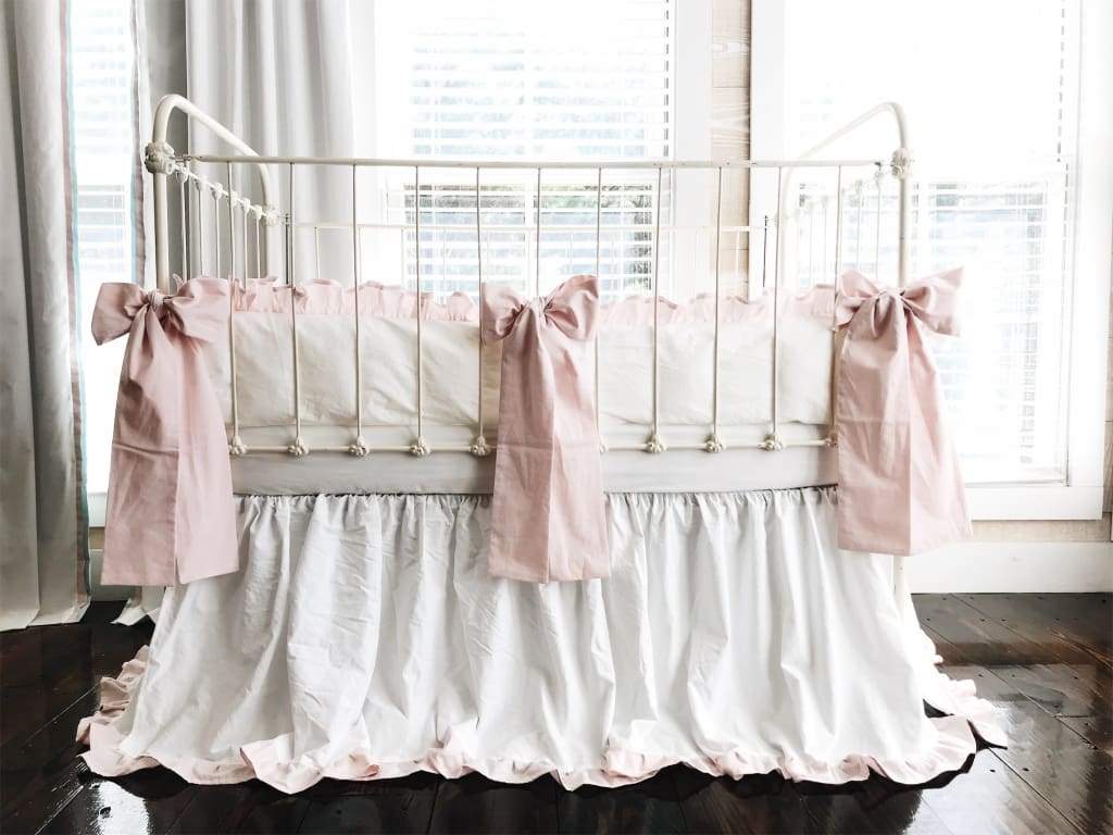 White and Baby Pink | Ruffled Crib Bedding Set