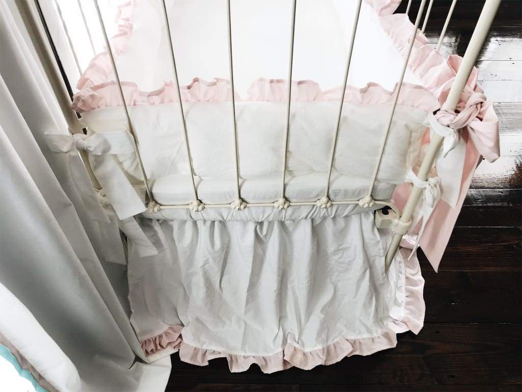 White and Baby Pink | Ruffled Crib Bedding Set