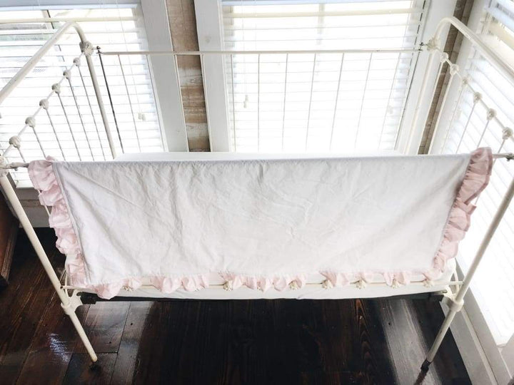 White and Baby Pink Ruffled Crib Blanket handmade heirloom nursery - High Cotton Textile