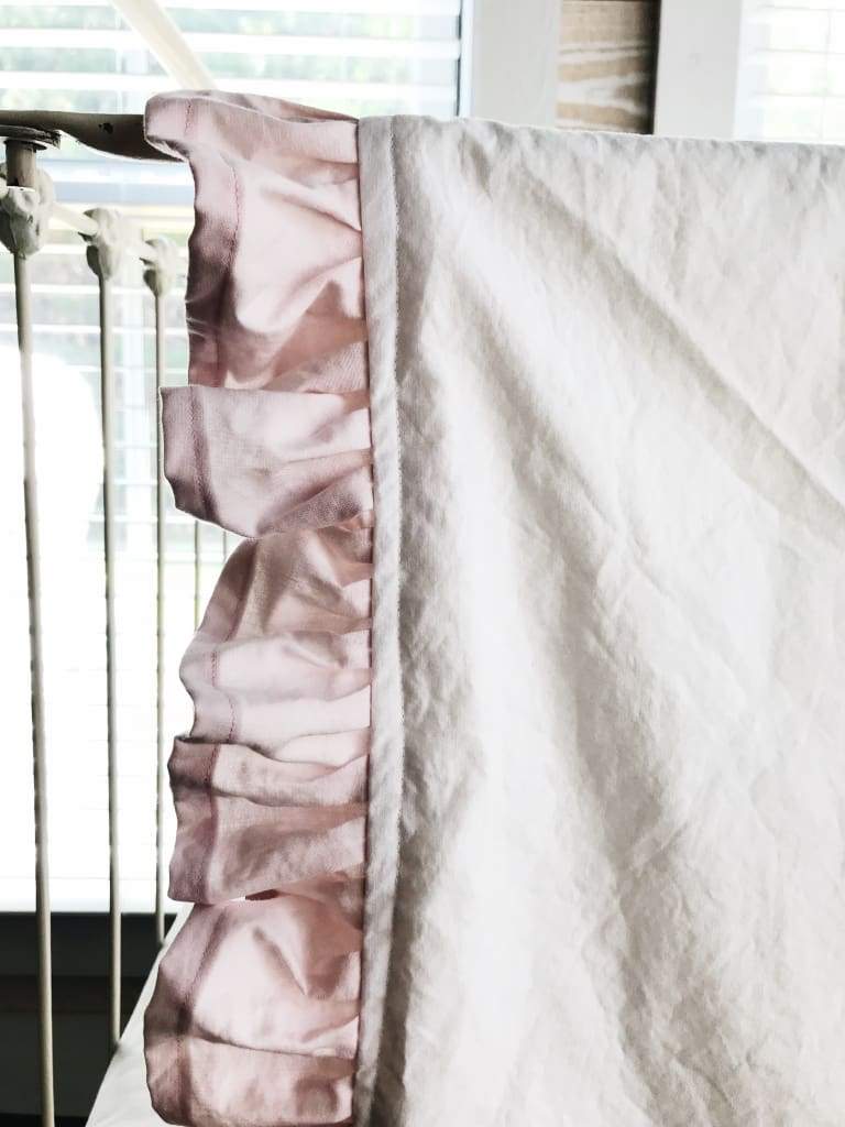 White and Baby Pink Ruffled Crib Blanket handmade heirloom nursery - High Cotton Textile
