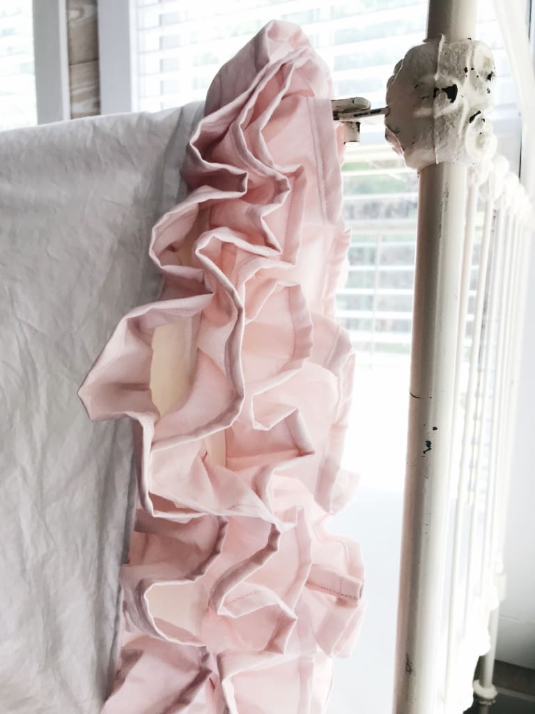White and Baby Pink Ruffled Crib Blanket handmade heirloom nursery - High Cotton Textile