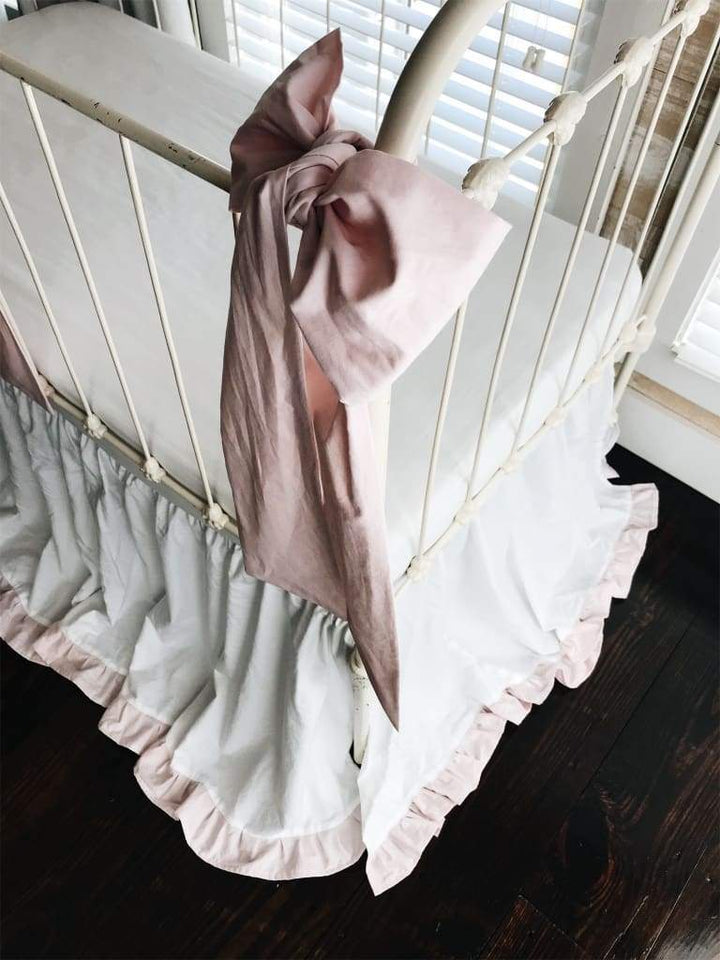 White + Baby Pink | Ruffled Crib Skirt + Bows