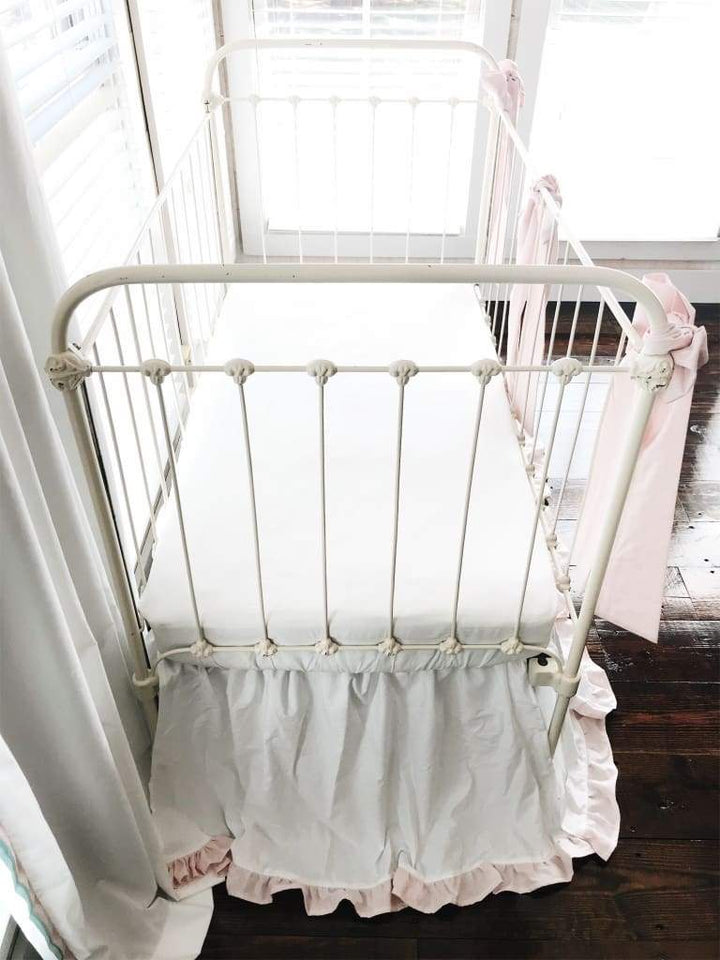 White + Baby Pink | Ruffled Crib Skirt + Bows