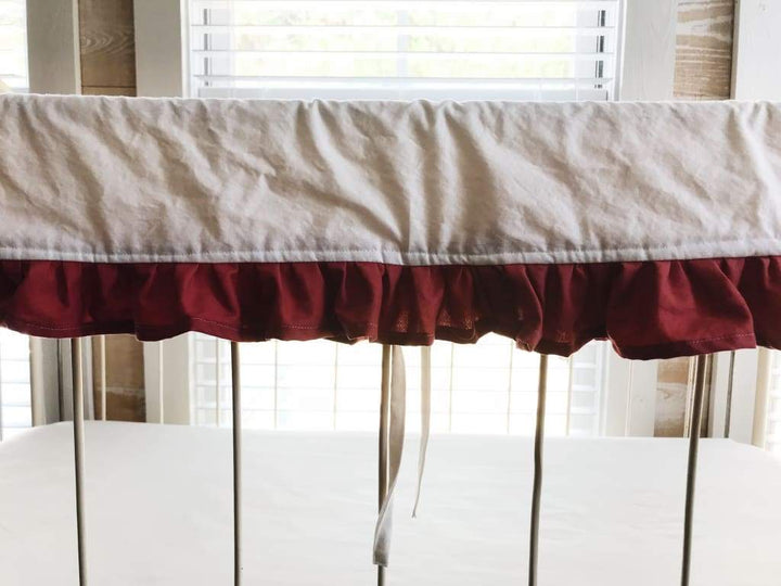 White and Blush Ruffled Crib Rail Cover and Skirt Set with Bows handmade heirloom nursery - High Cotton Textile