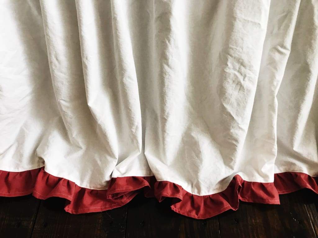 White and Blush Ruffled Crib Skirt handmade heirloom nursery - High Cotton Textile