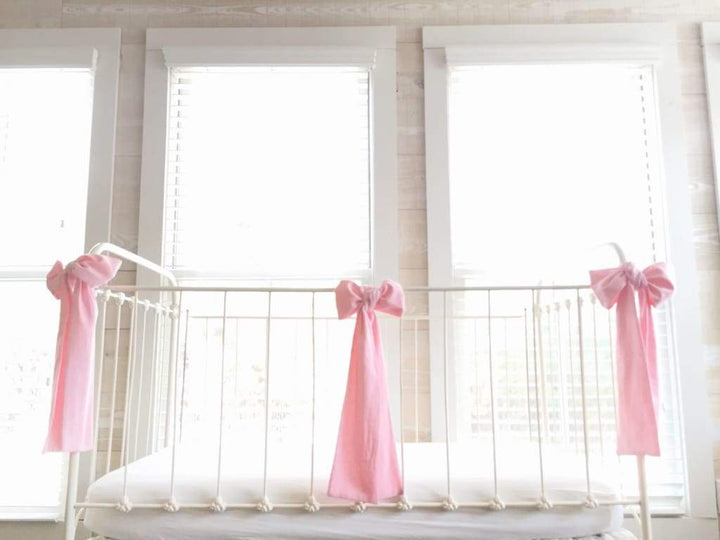 White and Carnation Pink Farmhouse Baby Girl Crib Set handmade heirloom nursery - High Cotton Textile