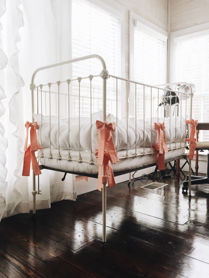 White and Coral | Ruffled Crib Liners