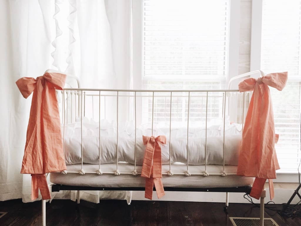 White and Coral | Ruffled Crib Liners + Bows