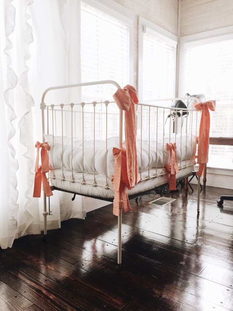 White and Coral | Ruffled Crib Liners + Bows