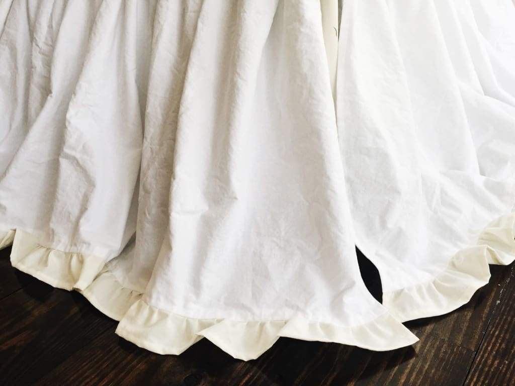 White and Ivory Ruffled Crib Skirt handmade heirloom nursery - High Cotton Textile