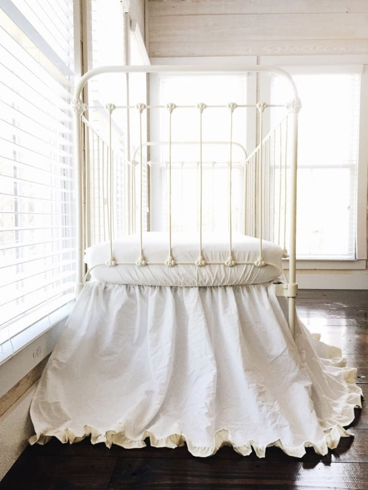 White and Ivory Ruffled Crib Skirt handmade heirloom nursery - High Cotton Textile