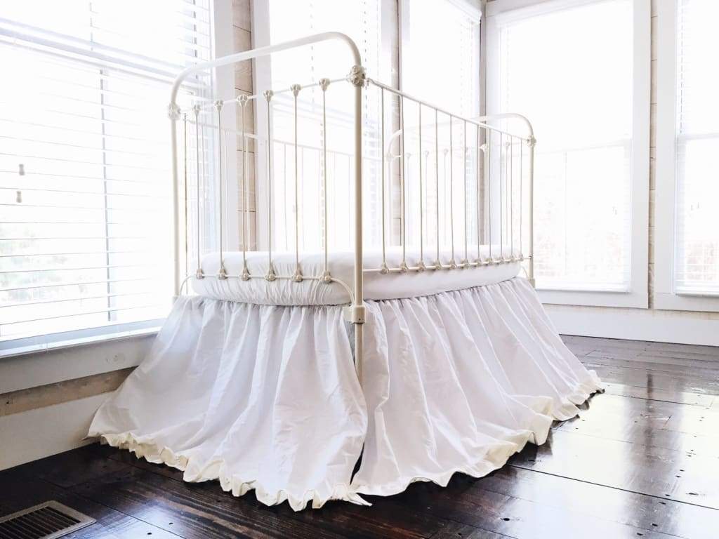 White and Ivory Ruffled Crib Skirt handmade heirloom nursery - High Cotton Textile